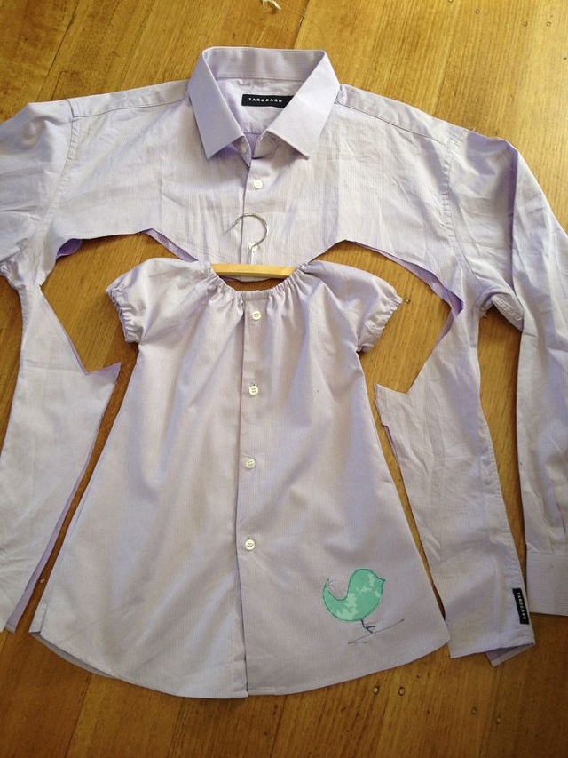 Baby Girl Dress Upcycled from Men's Shirt - DIY