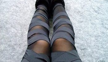 Women Half Mesh Inset Stripes Footless Leggings