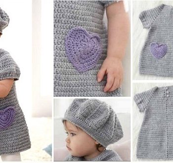 Little Crochet Dress with Heart Pockets – DIY
